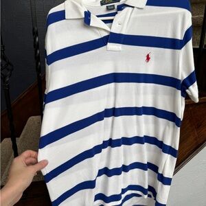 Ralph Lauren Men’s L Large Blue and White Striped Polo Shirt